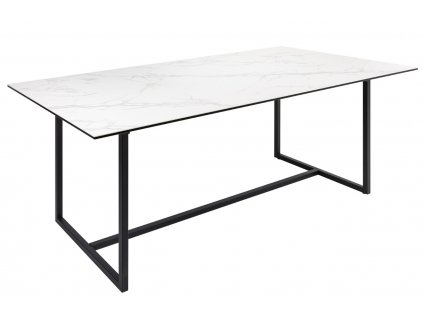 Bílý keramický jídelní stůl Batik 200 x 100 cm s mramorovým vzhledem