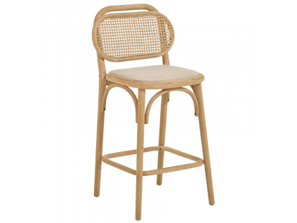 Dubová barová židle Kave Home Doriane s ratanovým opěradlem 65 cm