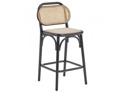 Černá dubová barová židle Kave Home Doriane s ratanovým opěradlem 65 cm