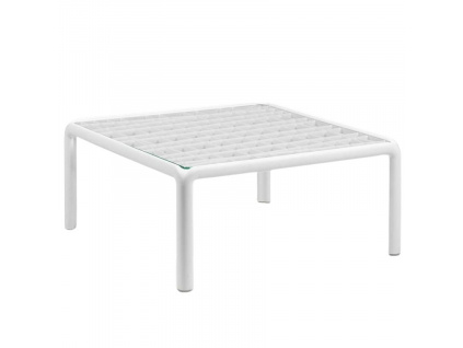 Bílý plastový zahradní konferenční stolek Komodo Tavolino Vetro 70 x 70 cm