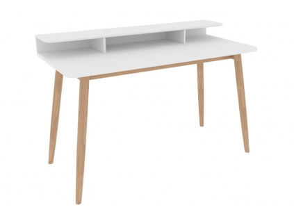 Bílý pracovní stůl Woodman Farsta s dubovou podnoží 120 x 55 cm