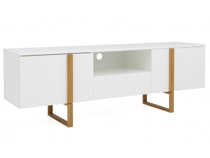 Bílý lakovaný dřevěný TV stolek Tenzo Birka 177 x 43 cm