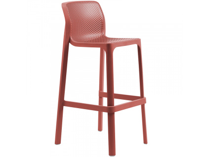 Korálově červená plastová zahradní barová židle Net 76 cm