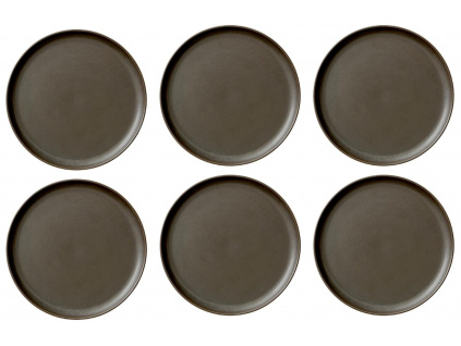 Set šesti tmavě hnědo šedých porcelánových talířů MENU NEW NORM 23 cm