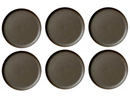 Set šesti tmavě hnědo šedých porcelánových talířů MENU NEW NORM 27 cm