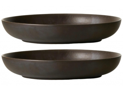 Set dvou tmavě hnědo šedých porcelánových hluboký talířů MENU NEW NORM 20,7 cm