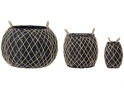 Set tří černých úložných košů z mořské trávy Bloomingville Karia 15/28/45 cm