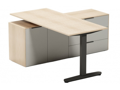 Set dubového kancelářského nastavitelného stolu a matně šedé komody Thor