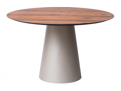 Hnědý dubový jídelní stůl Marco Barotti 130 cm s matnou stříbrnou podnoží