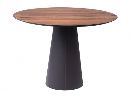 Hnědý dubový jídelní stůl Marco Barotti 110 cm s koženou podnoží