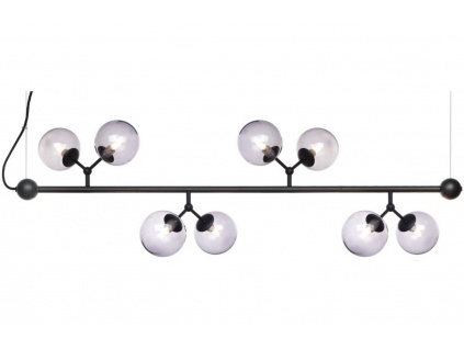 Kouřově šedé skleněné horizontální závěsné světlo Halo Design Atom 123 cm