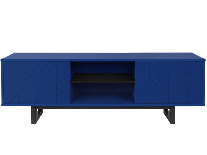 Tmavě modrý lakovaný  rýhovaný TV stolek Woodman Camden 150 x 40 cm