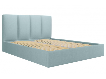Světle modrá látková dvoulůžková postel MICADONI Pyla 160 x 200 cm s úložným prostorem