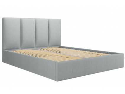 Světle šedá látková dvoulůžková postel MICADONI Pyla 160 x 200 cm s úložným prostorem