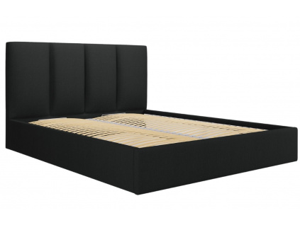 Černá látková dvoulůžková postel MICADONI Pyla 180 x 200 cm s úložným prostorem