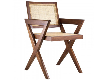 Hnědá dřevěná jídelní židle Eichholtz Augustin s ratanovým výpletem
