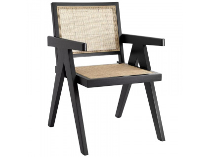 Černá dřevěná jídelní židle Eichholtz Aristide s ratanovým výpletem
