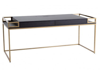 Černo zlatý lakovaný pracovní stůl Hugo 180 x 78 cm