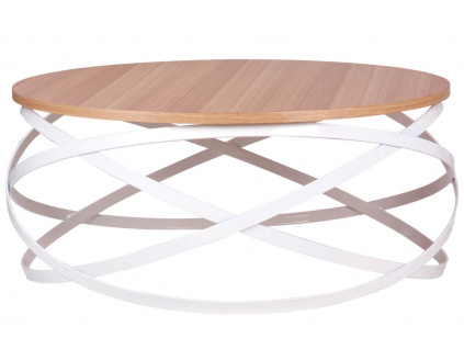Bílý kovový konferenční stolek s dubovou deskou Somcasa Dario 80 cm