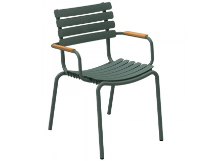 Zelená plastová zahradní židle HOUE ReClips s bambusovými područkami