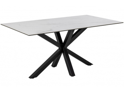 Bílý keramický jídelní stůl s kovovou podnoží Skyline 160 x 90 cm