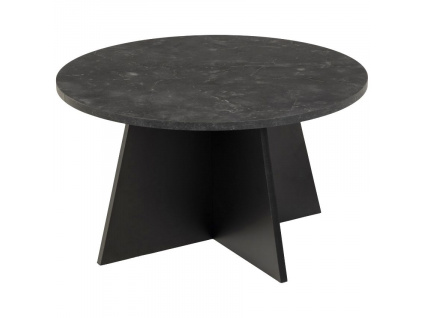 Černý dřevěný konferenční stolek Karola 70 cm s mramorovým dekorem