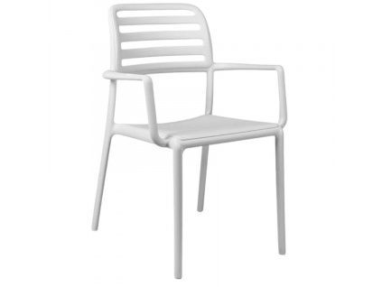 Bílá plastová zahradní židle Costa s područkami