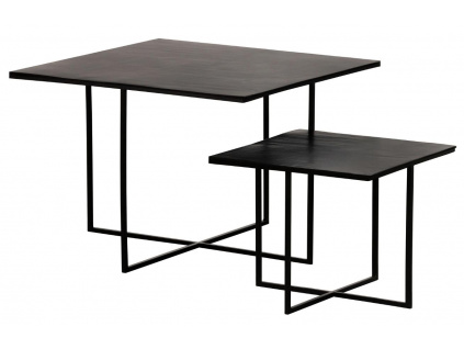 Set dvou tmavě hnědých kovových konferenčních stolků Huet 44 x 44 / 71 x 71 cm