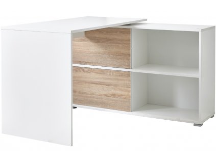 Bílý dřevěný kancelářský stůl GEMA Skim s úložným prostorem