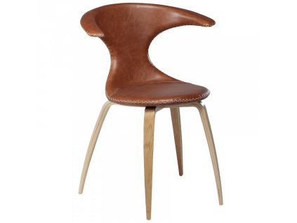 Hnědá kožená jídelní židle s dubovou podnoží DAN-FORM Flair