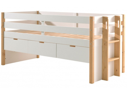 Bílá borovicová postel Vipack Margrit 90 x 200 cm se zásuvkami