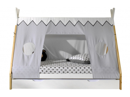 Bílá borovicová postel Vipack Tipi 90 x 200 cm se zástěnou a bílou zásuvkou