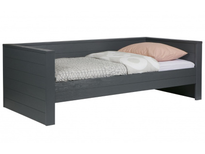 Tmavě šedá borovicová postel Koben se zvýšeným okrajem 90x200 cm