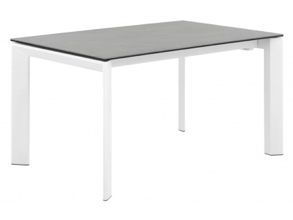 Světle šedý keramický rozkládací jídelní stůl Somcasa Tamara 16/240 x 90 cm s bílou podnoží