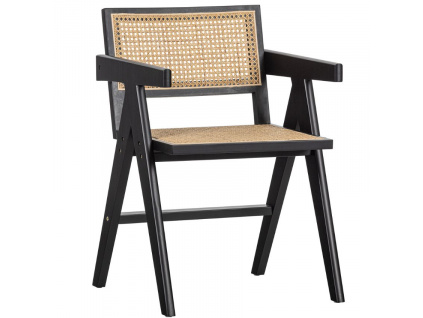 Černá borovicová jídelní židle Ginniena s výpletem