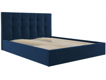 Královsky modrá sametová dvoulůžková postel MICADONI Phaedra 140 x 200 cm