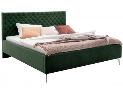 Tmavě zelená sametová dvoulůžková postel Meise Möbel La Maison 160 x 200 cm s chromovanou podnoží