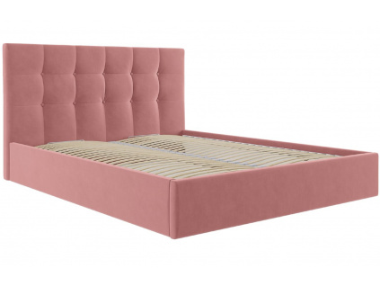 Růžová sametová dvoulůžková postel MICADONI Phaedra 160 x 200 cm