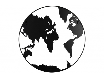 Černá nástěnná kovová dekorace Continent Ø 50 cm