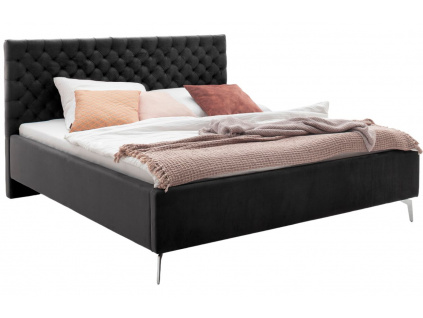 Černá sametová dvoulůžková postel Meise Möbel La Maison 160 x 200 cm s chromovanou podnoží