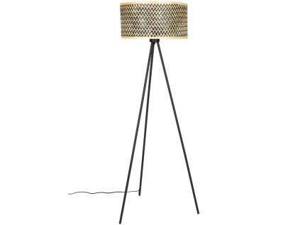 Černá kovová stojací lampa WLL Isla 146 cm s bambusovým stínidlem