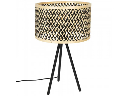 Černá kovová stolní lampa WLL Isla s bambusovým stínidlem