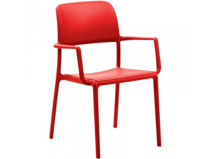 Červená plastová zahradní židle Riva s područkami