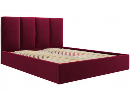 Červená sametová dvoulůžková postel MICADONI Pyla 140 x 200 cm s úložným prostorem