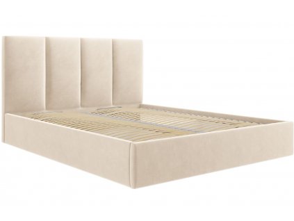 Béžová sametová dvoulůžková postel MICADONI Pyla 160 x 200 cm s úložným prostorem