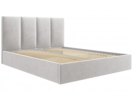 Světle šedá sametová dvoulůžková postel MICADONI Pyla 160 x 200 cm s úložným prostorem