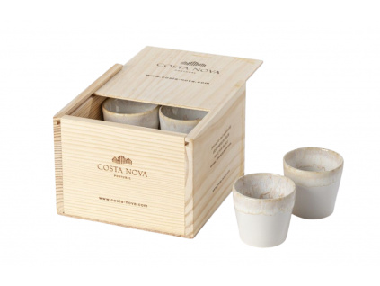 Dřevěný box s 8 bílými šálky na espresso COSTA NOVA GRESPRESSO 0,1 l