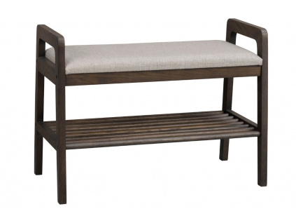 Hnědá dubová lavice ROWICO INVERNESS 75 cm s béžovým sedákem