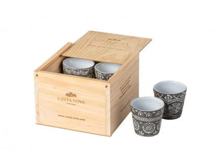 Dřevěný box s 8 šedými šálky na espresso COSTA NOVA GRESPRESSO ECO GRES 0,1 l