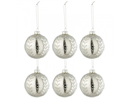 Set šesti stříbrných skleněných vánočních ozdob J-Line Kim 8,5 cm